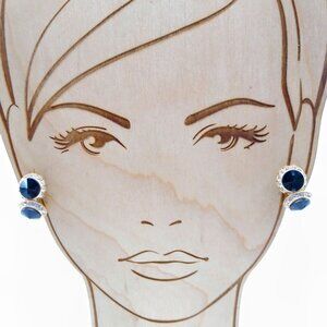Vintage Black and White Double Circle Earrings, Black Faceted Rivoli Crystals
